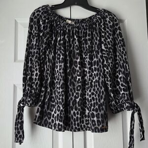 NWOT Michael Kors Black and Gray Leopard Print On Off Shoulder Blouse